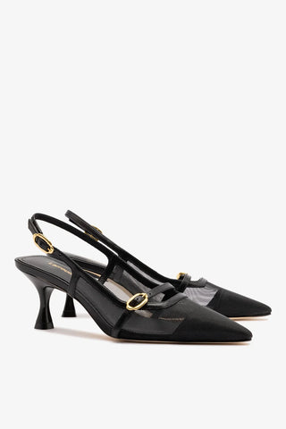 Slingback Ines Tela e Couro Preto Pump Larroudé