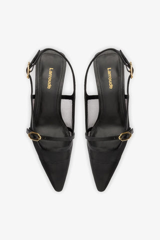 Slingback Ines Tela e Couro Preto Pump Larroudé