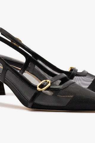 Slingback Ines Tela e Couro Preto Pump Larroudé