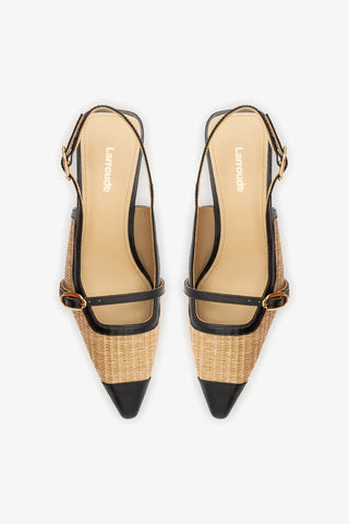Slingback Ines Ráfia Natural e Couro Preto Pump Larroudé
