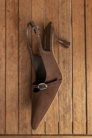 Slingback Ines Camurça Marrom Pump Larroudé