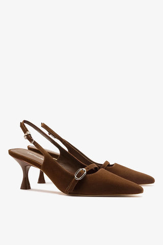 Slingback Ines Camurça Marrom Pump Larroudé