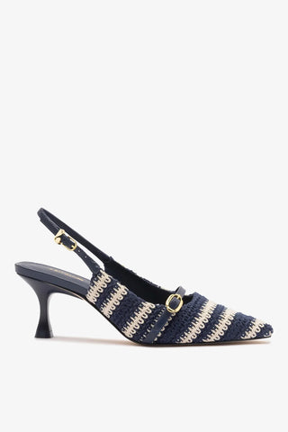 Slingback Ines Crochê Listrado Azul Pump Larroudé