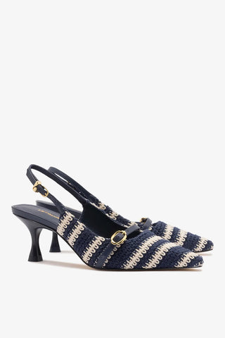 Slingback Ines Crochê Listrado Azul Pump Larroudé