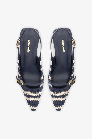 Slingback Ines Crochê Listrado Azul Pump Larroudé