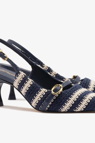 Slingback Ines Crochê Listrado Azul Pump Larroudé