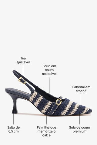 Slingback Ines Crochê Listrado Azul Pump Larroudé
