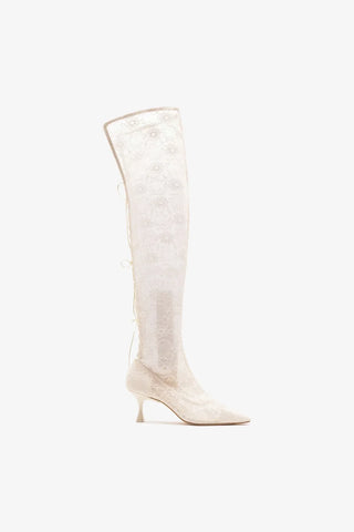 Larroudé x Markarian: Bota Amarração Ines Renda Branco Boot Larroudé x Markarian