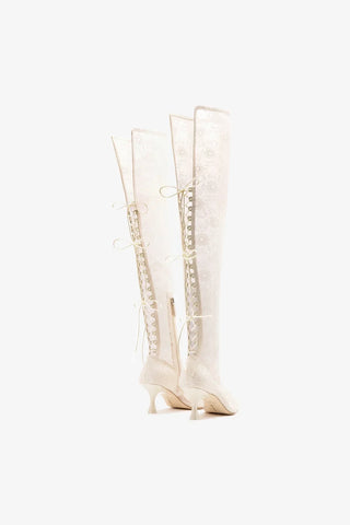 Larroudé x Markarian: Bota Amarração Ines Renda Branco Boot Larroudé x Markarian