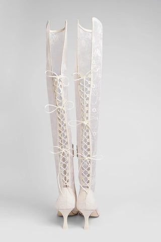 Larroudé x Markarian: Bota Amarração Ines Renda Branco Boot Larroudé x Markarian
