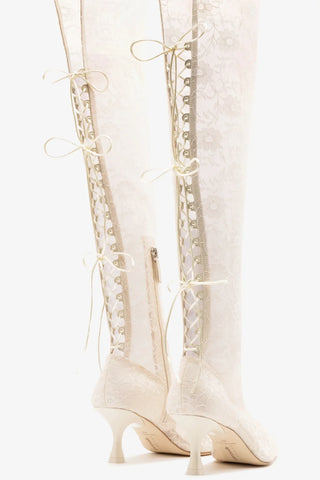 Larroudé x Markarian: Bota Amarração Ines Renda Branco Boot Larroudé x Markarian