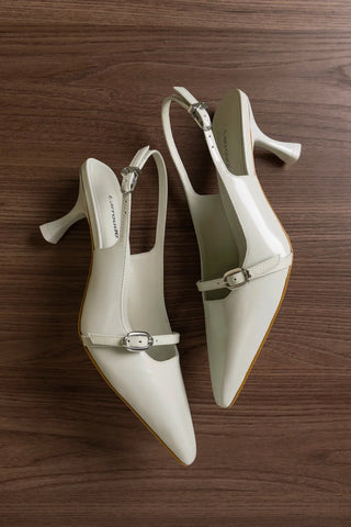Slingback Ines Couro Cinza Pump Larroudé