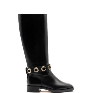 Bota Flat Milan Couro Preto