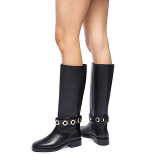 Bota Flat Milan Couro Preto