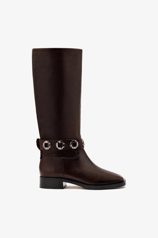 Bota Flat Milan Couro Marrom Boot Larroudé