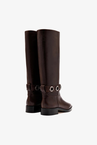 Bota Flat Milan Couro Marrom Boot Larroudé