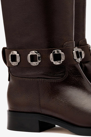 Bota Flat Milan Couro Marrom Boot Larroudé