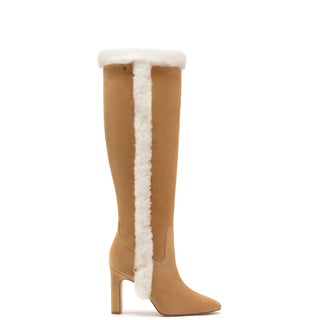 Bota Cindy Hi Camurça Caramelo e Lã Natural