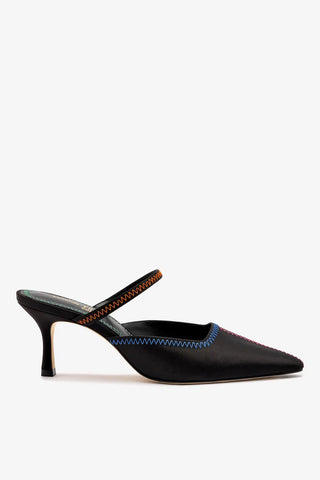 Jonathan Cohen by L.: Mule Zig Zag Cetim Preto Mule Larroudé x Jonathan Cohen