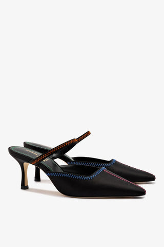 Jonathan Cohen by L.: Mule Zig Zag Cetim Preto Mule Larroudé x Jonathan Cohen