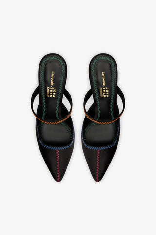 Jonathan Cohen by L.: Mule Zig Zag Cetim Preto Mule Larroudé x Jonathan Cohen