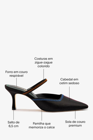Jonathan Cohen by L.: Mule Zig Zag Cetim Preto Mule Larroudé x Jonathan Cohen