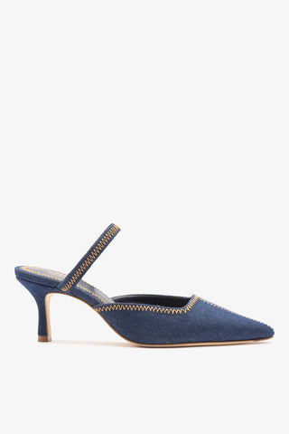 Larroudé x Jonathan Cohen: Mule Zig Zag Jeans Azul Pump Larroudé x Jonathan Cohen