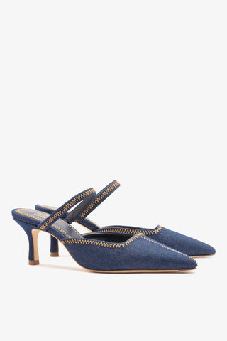 Larroudé x Jonathan Cohen: Mule Zig Zag Jeans Azul Pump Larroudé x Jonathan Cohen