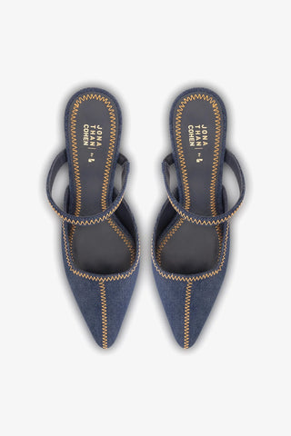 Larroudé x Jonathan Cohen: Mule Zig Zag Jeans Azul Pump Larroudé x Jonathan Cohen