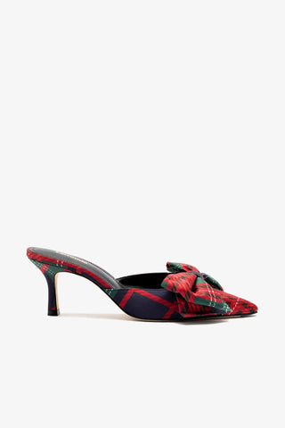 Mule Elle Mini Cetim Estampado Verde e Vermelho Mule Larroudé