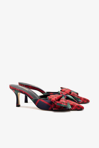 Mule Elle Mini Cetim Estampado Verde e Vermelho Mule Larroudé