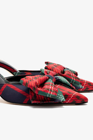 Mule Elle Mini Cetim Estampado Verde e Vermelho Mule Larroudé