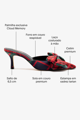 Mule Elle Mini Cetim Estampado Verde e Vermelho Mule Larroudé