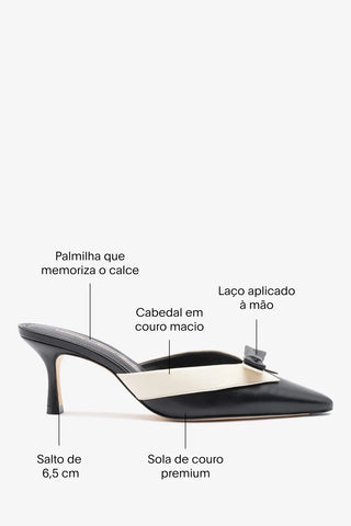 Larroudé x Tanner Fletcher: Mule Elle Smoking Couro Preto e Off White Mule Larroudé x Tanner Fletcher