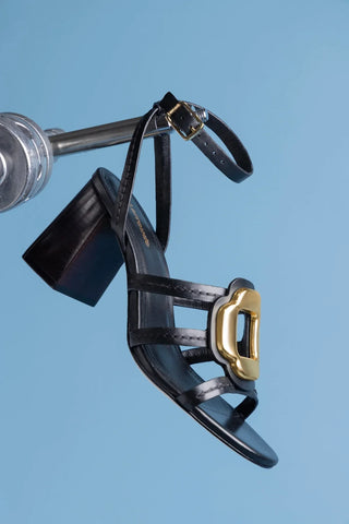 Sandália Margherita Block Couro Preto Sandal Larroudé
