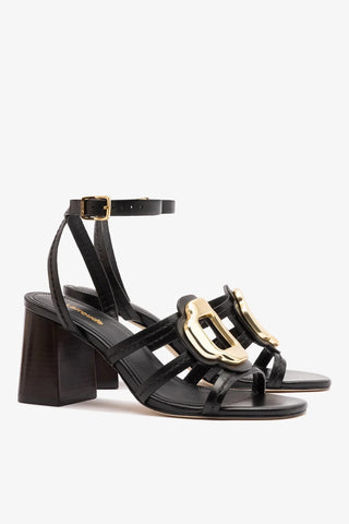 Sandália Margherita Block Couro Preto Sandal Larroudé