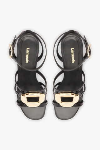 Sandália Margherita Block Couro Preto Sandal Larroudé