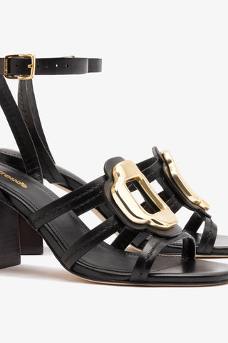 Sandália Margherita Block Couro Preto Sandal Larroudé