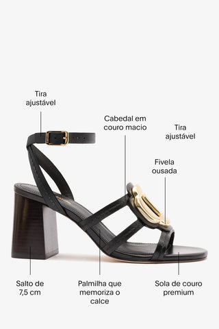 Sandália Margherita Block Couro Preto Sandal Larroudé