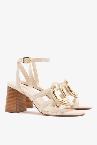 Sandália Margherita Block Couro Off White Sandal Larroudé