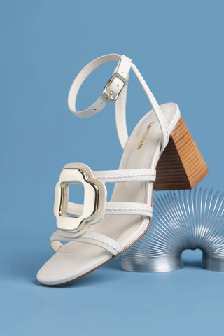 Sandália Margherita Block Couro Off White Sandal Larroudé