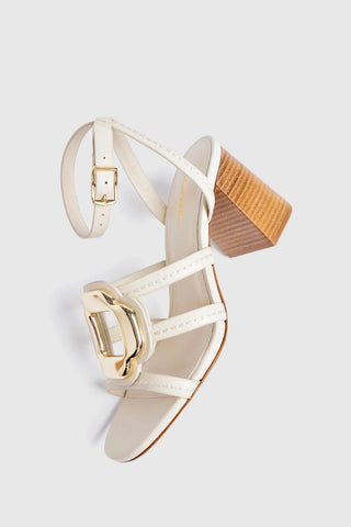 Sandália Margherita Block Couro Off White Sandal Larroudé