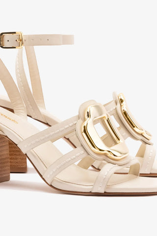 Sandália Margherita Block Couro Off White Sandal Larroudé