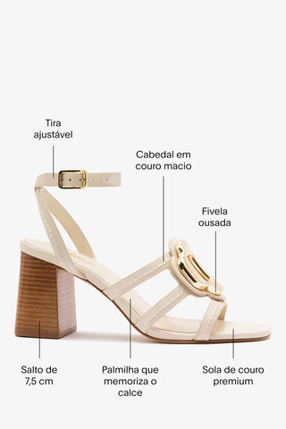 Sandália Margherita Block Couro Off White Sandal Larroudé