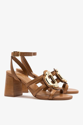 Sandália Margherita Block Couro Caramelo Sandal Larroudé