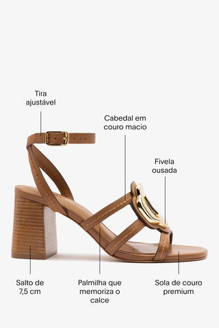 Sandália Margherita Block Couro Caramelo Sandal Larroudé
