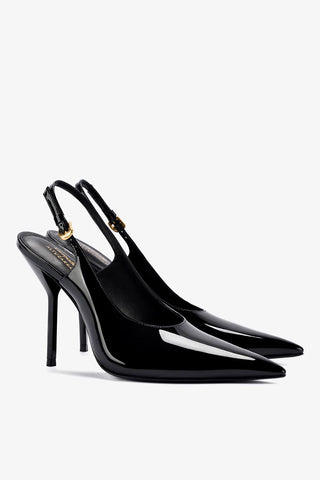 Larroudé x Altuzarra: Slingback Couro Verniz Preto Pump Larroudé x Altuzarra