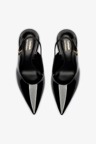 Larroudé x Altuzarra: Slingback Couro Verniz Preto Pump Larroudé x Altuzarra