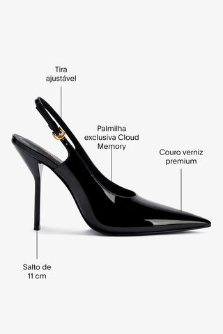 Larroudé x Altuzarra: Slingback Couro Verniz Preto Pump Larroudé x Altuzarra