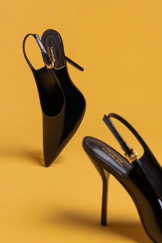 Larroudé x Altuzarra: Slingback Couro Verniz Preto Pump Larroudé x Altuzarra